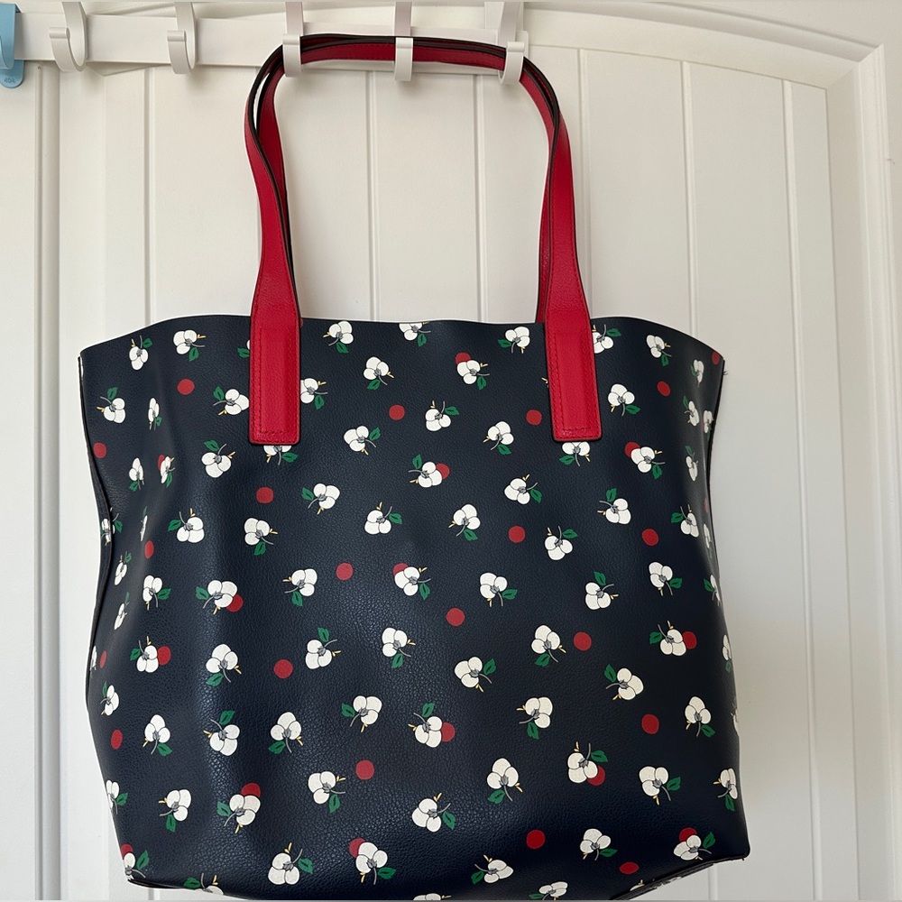 Kate Spade leather reversible Cherry Blossom print Red Tote Bag NWT